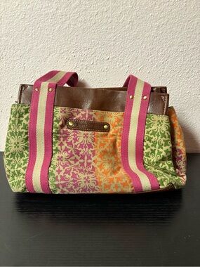 Tommy Hilfiger Multicolor Canvas Tote Bag Pink Green Orange Preppy